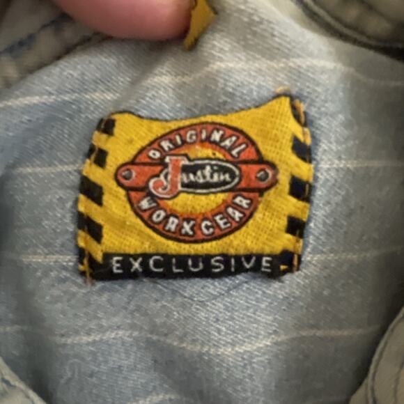 Justin Boots XL Denim Shirt Is Railroad Pinstripe Shacket Western Cowboy Snap - Picture 9 of 16